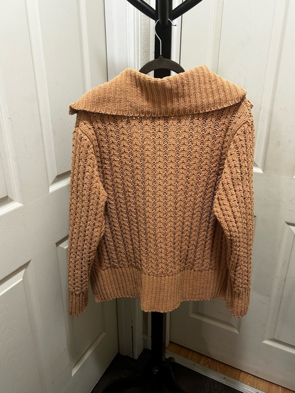 Aerie Cable Car Quarter-Zip Sweater in the color Camel - Picture 4 of 9